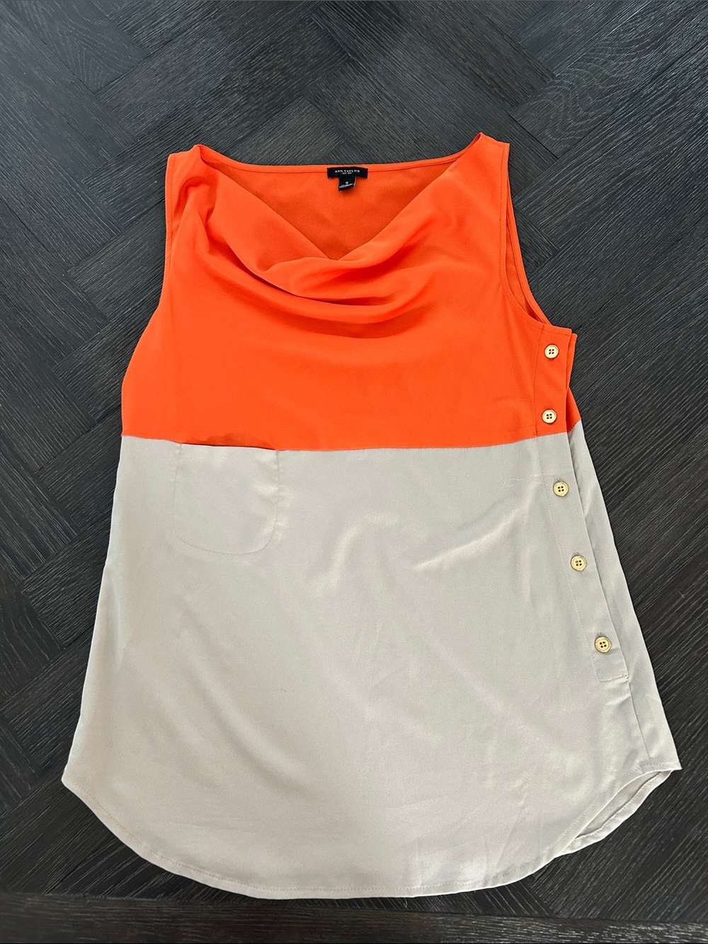 Ann Taylor Orange and Cream Colorblock Cowl Neck Tank